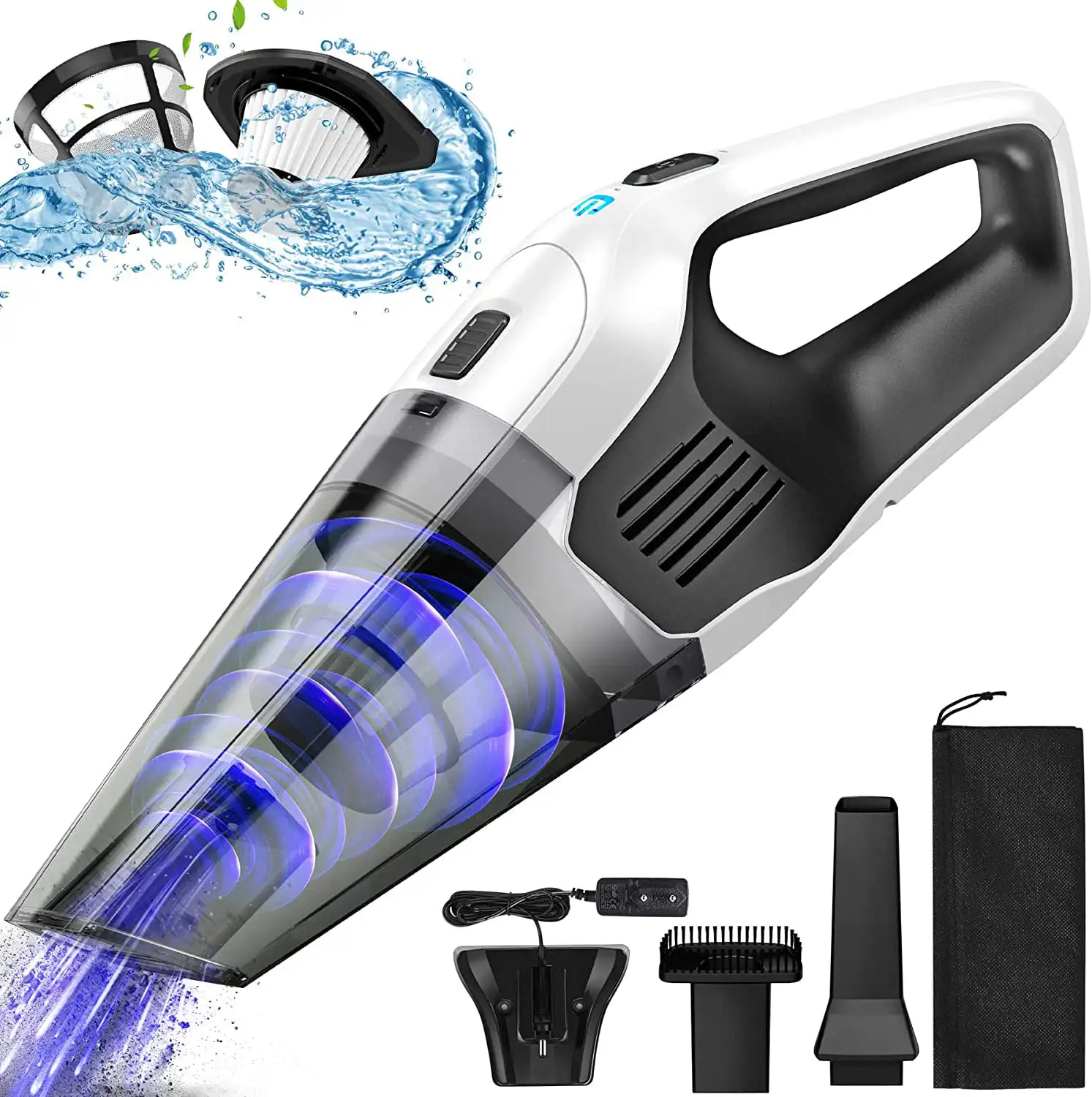 

Handheld Vacuum Cordless 8KPa, Strong Suction Fast Charge 30Min Runtime Hand Vacuum Cleaner 1.92lbs with 2 Washable HEPA Filtrat