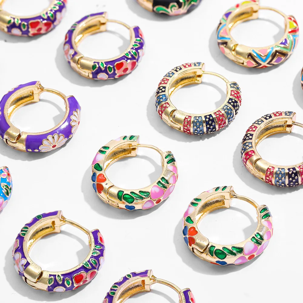 Vintage Enamel Flower Small Hoop Earrings for Women Trendy Geometric Statement Round Circle Huggie Earring Fashion Jewelry Gift
Vintage Enamel Flower Small Hoop Earrings for Women Trendy Geometric Statement Round Circle Huggie Earring Fashion Jewelry Gift