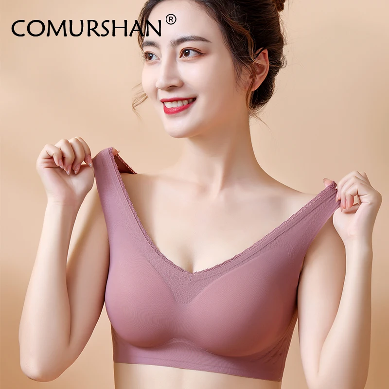 

COMURSHAN Sexy Lingerie Seamless Latex Bras for Women Soft Intimate Women's Underwear Push Up Brassiere Without Steel Ring