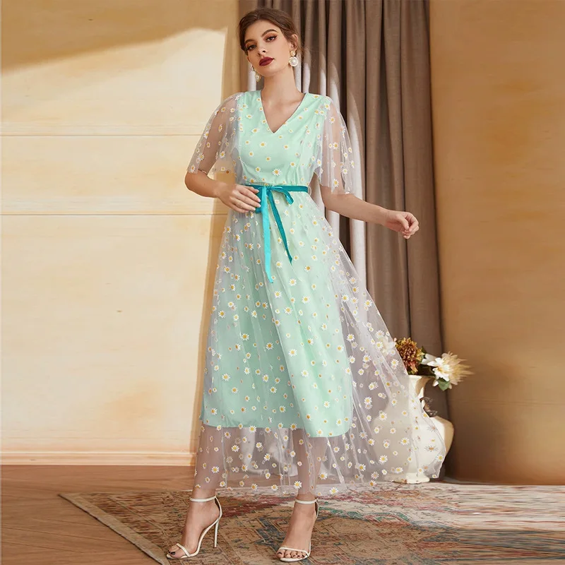 Women Casual Elegant Midi Dresses 2023 New Summer V-Neck Mesh Puff Short Sleeve Floral Print Turkish Evening Party Robe Vestidos
Women Casual Elegant Midi Dresses 2023 New Summer V-Neck Mesh Puff Short Sleeve Floral Print Turkish Evening Party Robe Vestidos