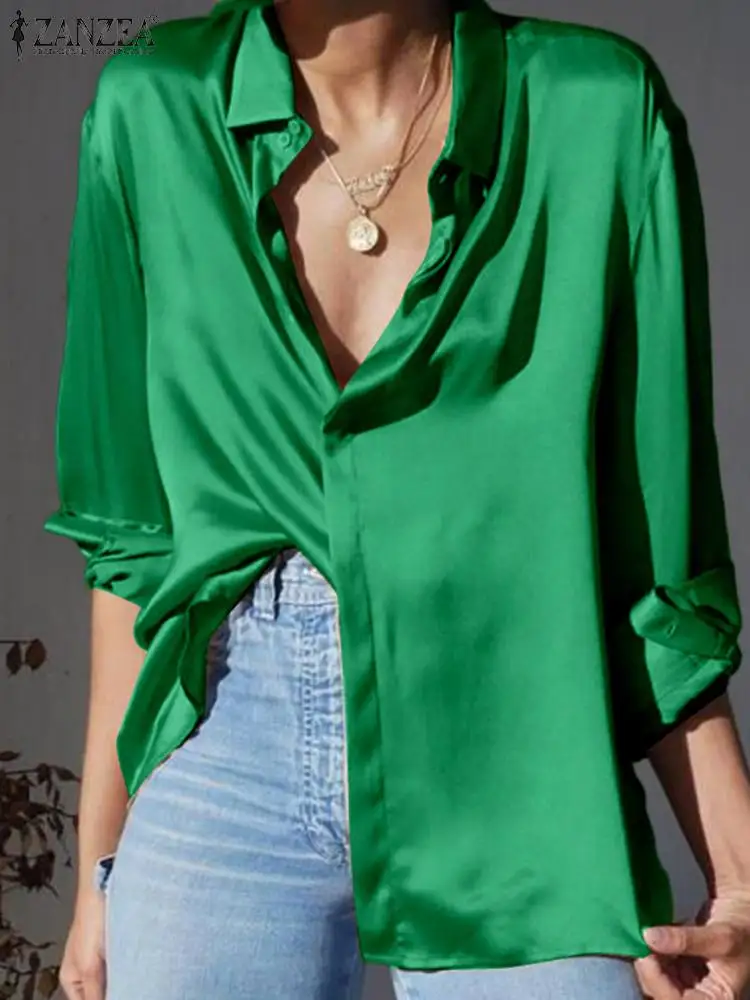 Elegant Lapel Collar Shirt ZANZEA Women Satin Slik Long Sleeve Blouse Casual Office Solid Color Tops Holiday Street Autumn Blusa
Elegant Lapel Collar Shirt ZANZEA Women Satin Slik Long Sleeve Blouse Casual Office Solid Color Tops Holiday Street Autumn Blusa