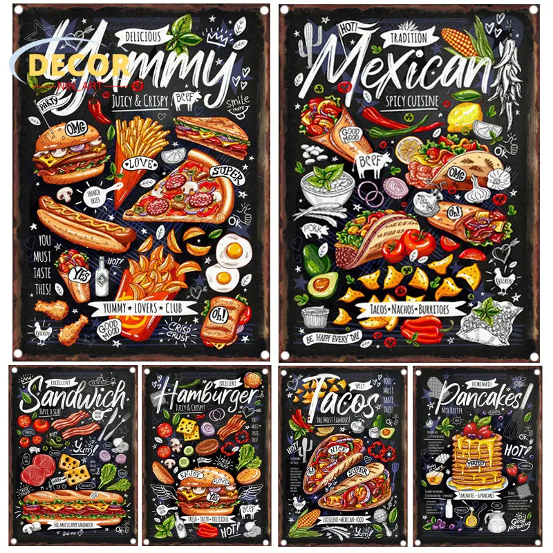 Meal Retro Metal Tin Sign Poster for Yummy Mexican Sandwich Hamburger Tacos Pancakes Painting Art Wall Aesthetic Decoration
Meal Retro Metal Tin Sign Poster for Yummy Mexican Sandwich Hamburger Tacos Pancakes Painting Art Wall Aesthetic Decoration