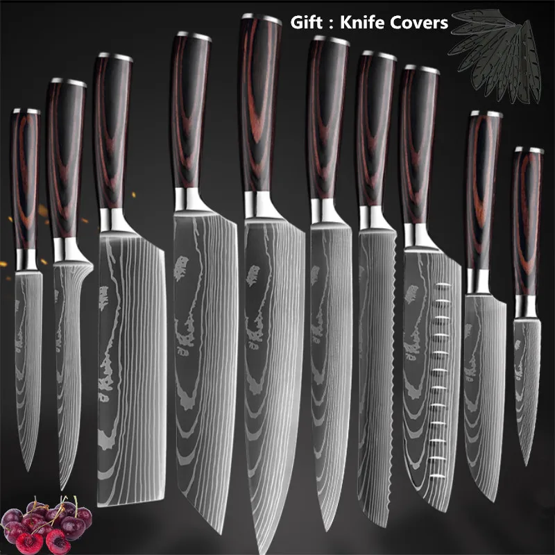 8Pcs/Set Kitchen Knife Set Damascus Laser Pattern 7CR17 Japanese Chef Knife With Santoku Utility Bread Knife Kitchen Accessories 
8Pcs/Set Kitchen Knife Set Damascus Laser Pattern 7CR17 Japanese Chef Knife With Santoku Utility Bread Knife Kitchen Accessories