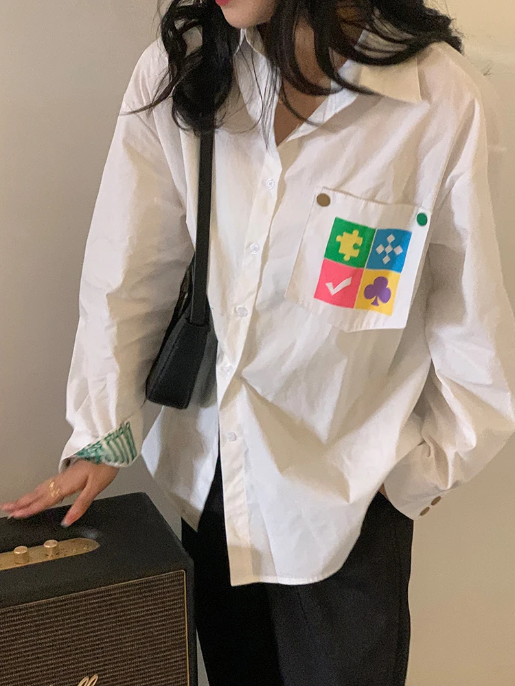 Color Block Detachable Pocket Print Oversized White Shirts Spring Loose Casual Long Sleeved Women Blouse
Color Block Detachable Pocket Print Oversized White Shirts Spring Loose Casual Long Sleeved Women Blouse