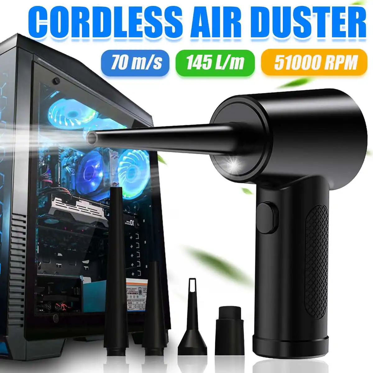Wireless Air Duster Multi-Use Portable Compressed USB Handheld Electric Air Blower Computer Cleaner PC Laptop Keyboard 51000 RPM
Wireless Air Duster Multi-Use Portable Compressed USB Handheld Electric Air Blower Computer Cleaner PC Laptop Keyboard 51000 RPM