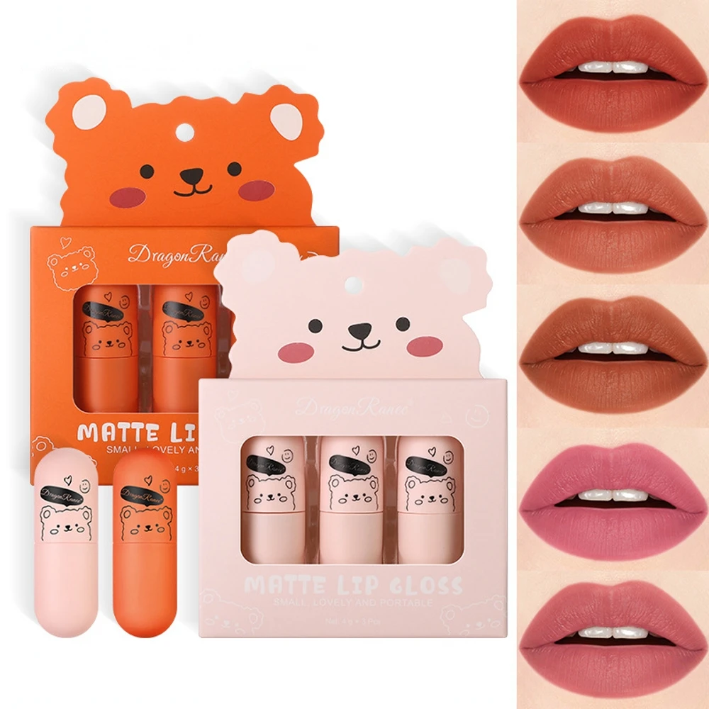 3Pcs/Set box Matte Lip Glaze Matte Bear Pattern Lipstick Waterproof Non-stick Cup Lip Gloss Makeup Set
3Pcs/Set box Matte Lip Glaze Matte Bear Pattern Lipstick Waterproof Non-stick Cup Lip Gloss Makeup Set