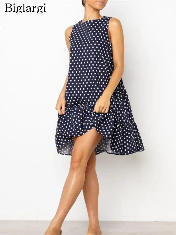 Summer Midi Dress Women Sleeveless Polka Dot Ruffle Pleated Ladies Dresses Casual Loose Fashion Woman Dress 2023 Vestido Mujer
Summer Midi Dress Women Sleeveless Polka Dot Ruffle Pleated Ladies Dresses Casual Loose Fashion Woman Dress 2023 Vestido Mujer