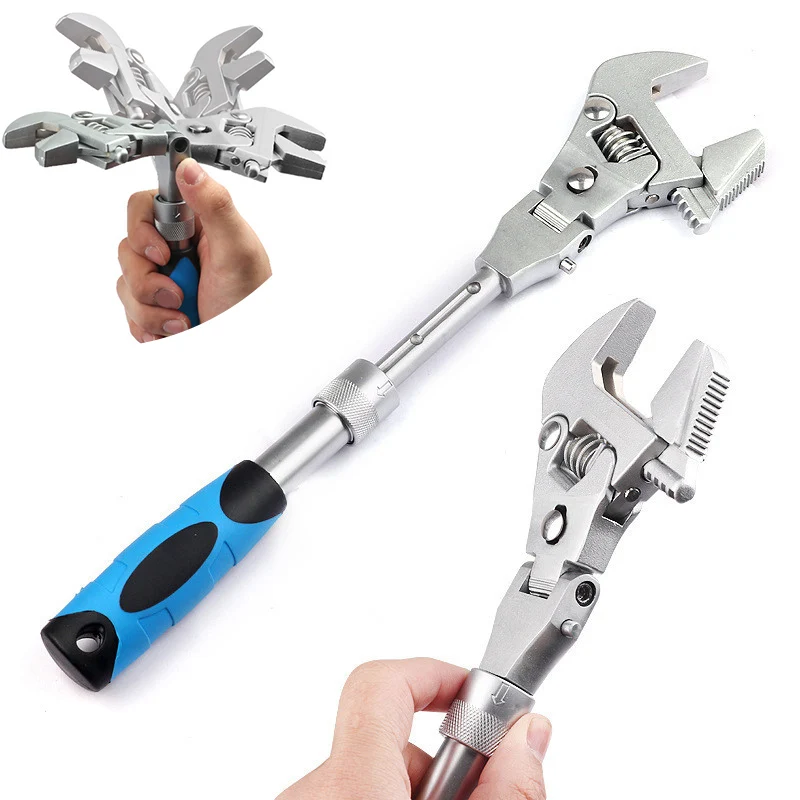 

10 Inch Adjustable Wrench Universal DIY Key Telescopic Ratchet Spanner 45mm Opening 180 Degree Rotate Professional Plumbing Tool