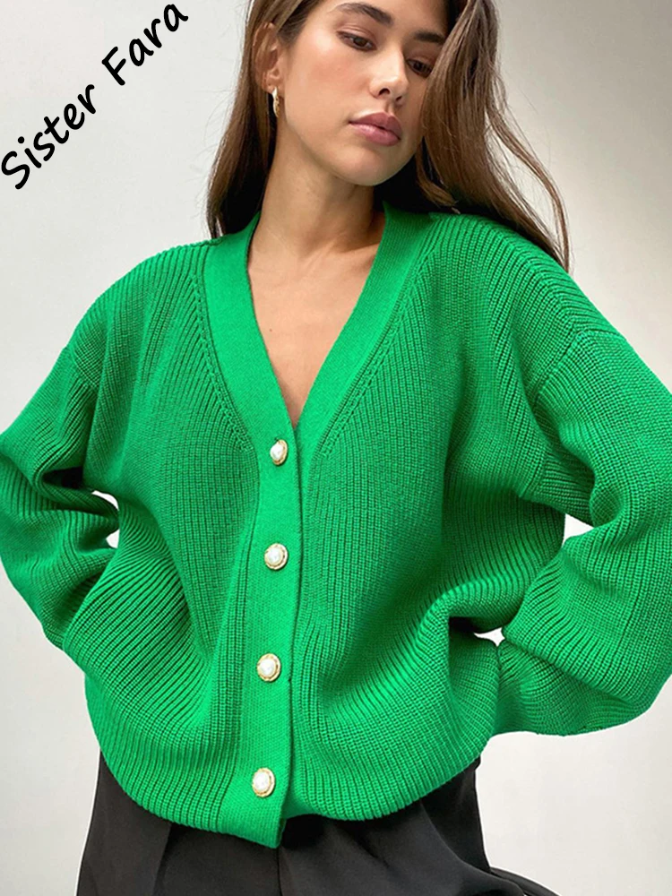 Sister Fara Women's Cardigan Knitted V-neck Sweater Long Sleeve Female Large Size Loose Casual Solid Knitted Cardigan Sweater
Sister Fara Women's Cardigan Knitted V-neck Sweater Long Sleeve Female Large Size Loose Casual Solid Knitted Cardigan Sweater