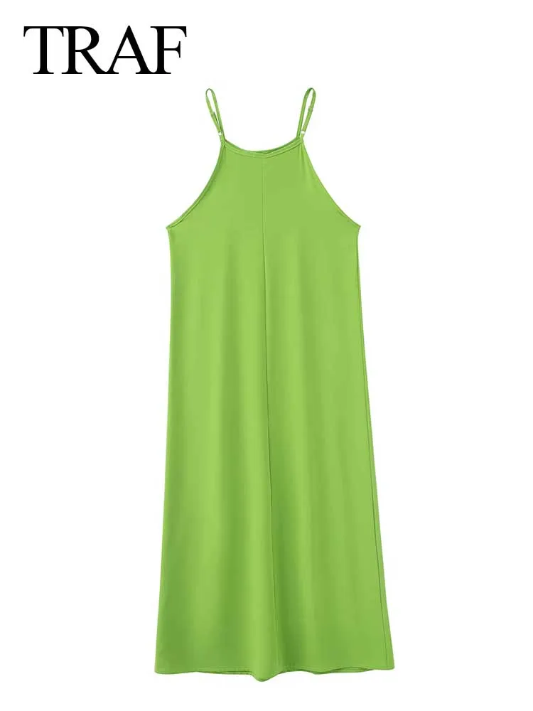 TRAF Charming Lightweight Casual Sling Woman Dress Fashion Solid Color Elegant Round Neck Skin Friendly Ladies Long Dress 
TRAF Charming Lightweight Casual Sling Woman Dress Fashion Solid Color Elegant Round Neck Skin Friendly Ladies Long Dress