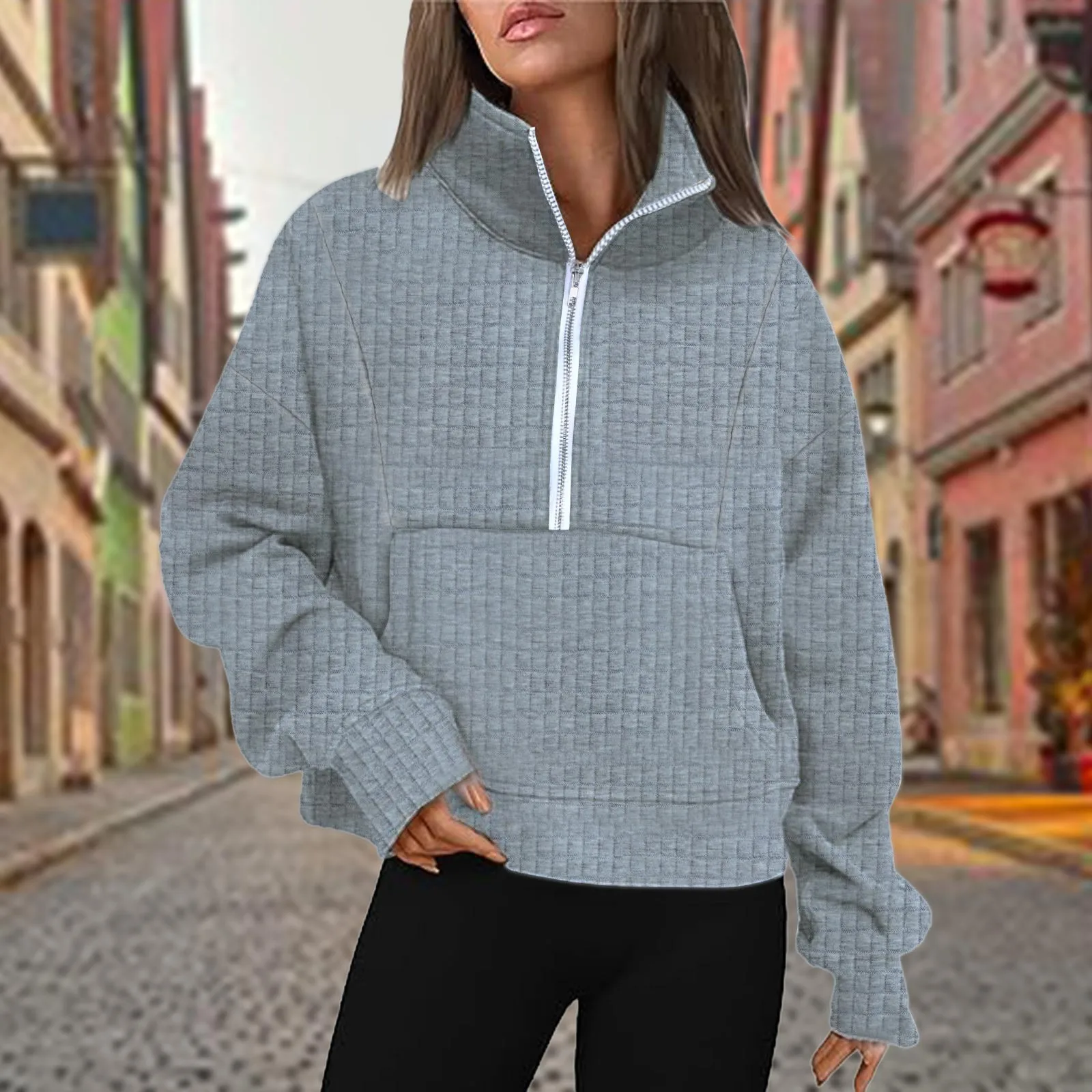 Women Waffle Sports Sweatshirts Solid Color Zip Up Hoodies Outdoor Sports Tracksuit Loose Pockets Stand Collar Pullover Sudadera
Women Waffle Sports Sweatshirts Solid Color Zip Up Hoodies Outdoor Sports Tracksuit Loose Pockets Stand Collar Pullover Sudadera
