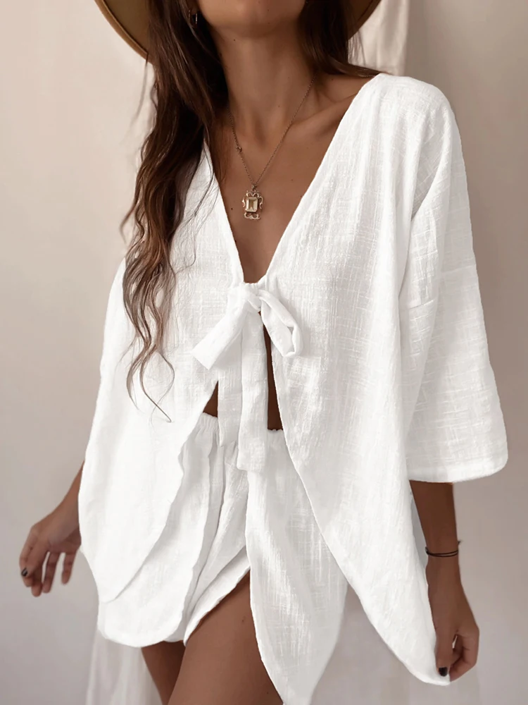 Linad Loose Pajamas For Women 2 Piece Sets Cotton V Neck Three Quarter Sleeve Sleepwear Female Casual Summer Suits With Shorts
Linad Loose Pajamas For Women 2 Piece Sets Cotton V Neck Three Quarter Sleeve Sleepwear Female Casual Summer Suits With Shorts