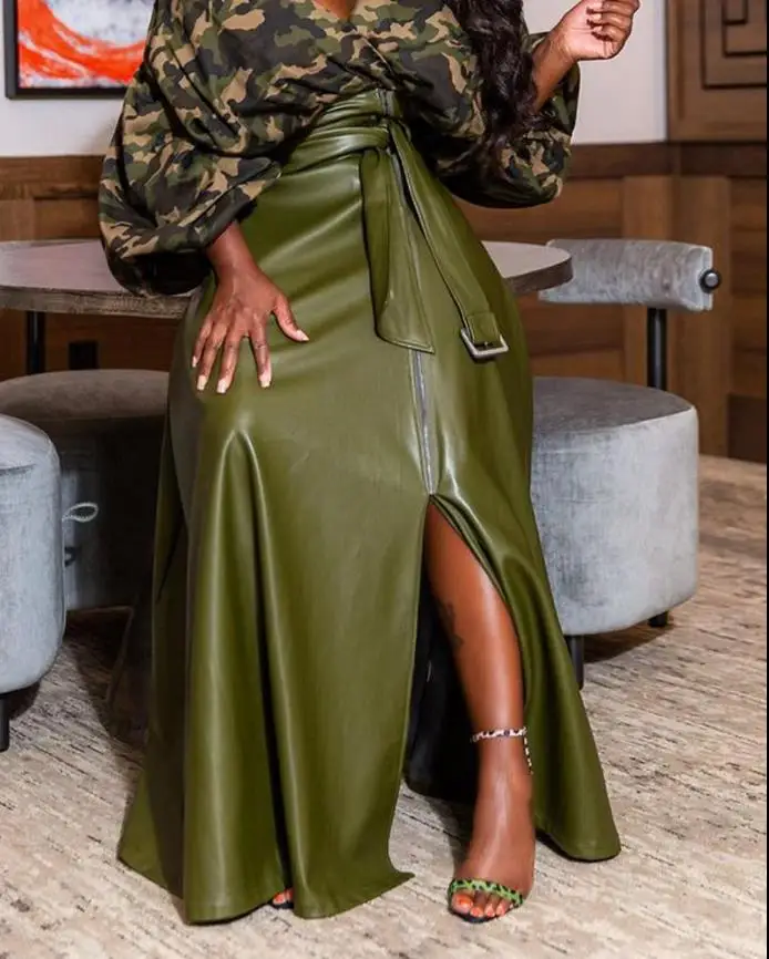 Womens Fashion Skirts Autumm 2022 New Casual Plain PU Leather Split Hem Belted High Waist Maxi Skirt With Belt All-Match
Womens Fashion Skirts Autumm 2022 New Casual Plain PU Leather Split Hem Belted High Waist Maxi Skirt With Belt All-Match