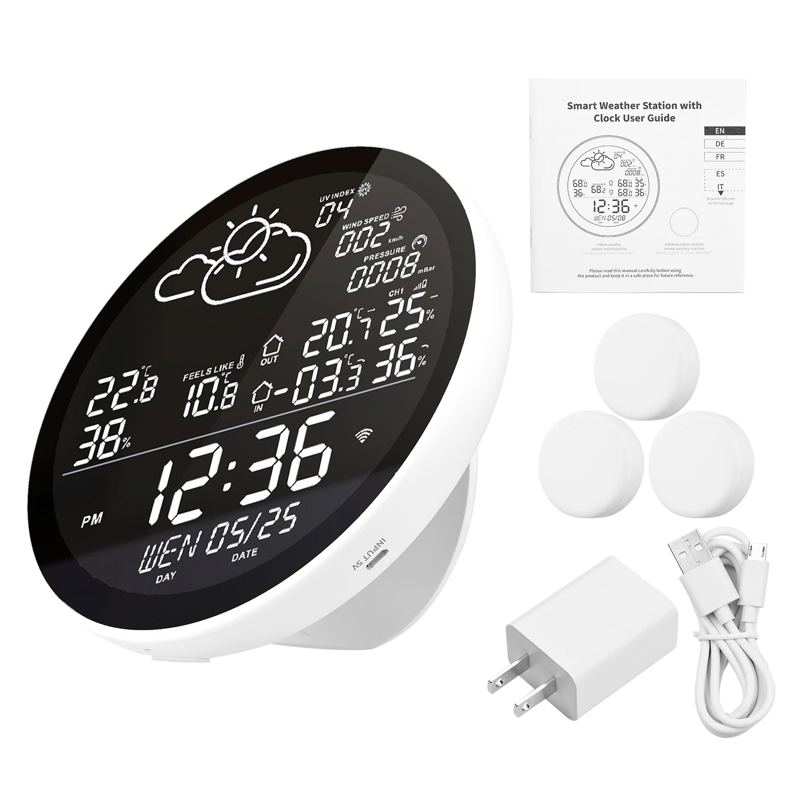 Smart Weather Station Clock Indoor Outdoor Temperature Humidity Meter Multifunctional Color Screen Weather Clock With 3 Sensor
Smart Weather Station Clock Indoor Outdoor Temperature Humidity Meter Multifunctional Color Screen Weather Clock With 3 Sensor