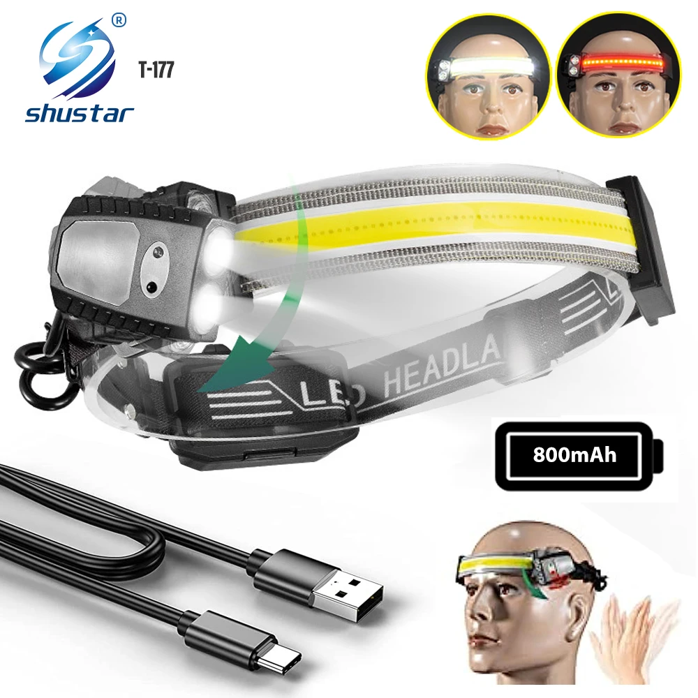 Powerful LED Headlamp Motion Sensor XPE+COB Headlight Waterproof Camping Fishing Lantern USB Rechargeable Floodlight Head Torch 
Powerful LED Headlamp Motion Sensor XPE+COB Headlight Waterproof Camping Fishing Lantern USB Rechargeable Floodlight Head Torch