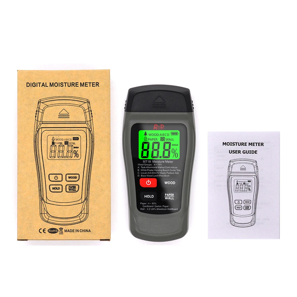 MT-18 Grey 0-99.9% Two Pins Digital Wood Moisture Meter Paper Humidity Tester Wall Hygrometer Timber Damp Detector
MT-18 Grey 0-99.9% Two Pins Digital Wood Moisture Meter Paper Humidity Tester Wall Hygrometer Timber Damp Detector