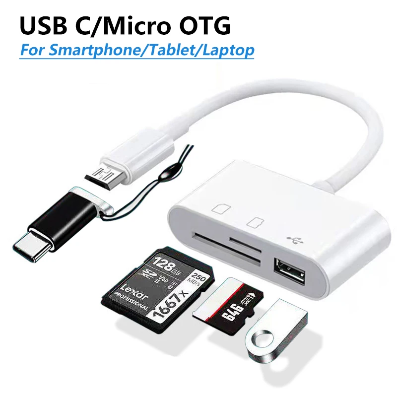 

USB C Type-C Card Reader 3 In 1 Micro USB C SD TF U Disk Flash Drive Cardreader Adapter For Xiaomi Huawei Samsung S22 Tablets