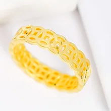 1PCS Pure 999 24K Yellow Gold Ring Women Coin Rings 3D Hard Gold Crafts Money Rings US Size 6-8
