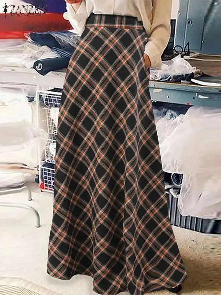 Осень 2022, женские свободные юбки ZANZEA, элегантная Праздничная юбка, повседневные трапециевидные юбки, клетчатые юбки с принтом, кафтан 
Осень 2022, женские свободные юбки ZANZEA, элегантная Праздничная юбка, повседневные трапециевидные юбки, клетчатые юбки с принтом, кафтан