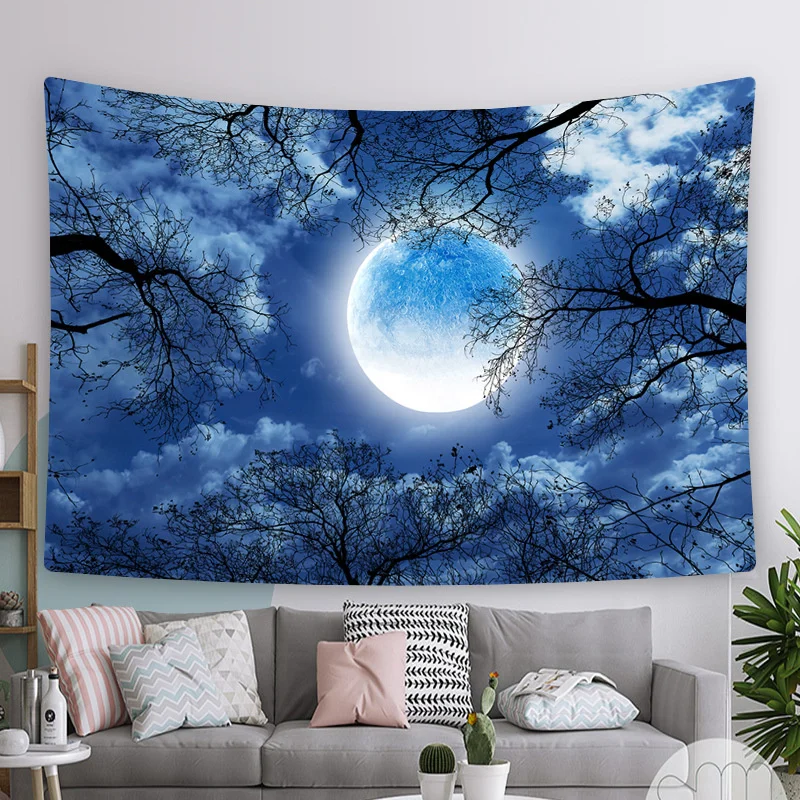 

Forest Mystery Starry Sky Tapestry Wall Hanging Boho Room Decor Psychedelic Trees And Star Jungle Moon Tapestrie Decoration Home