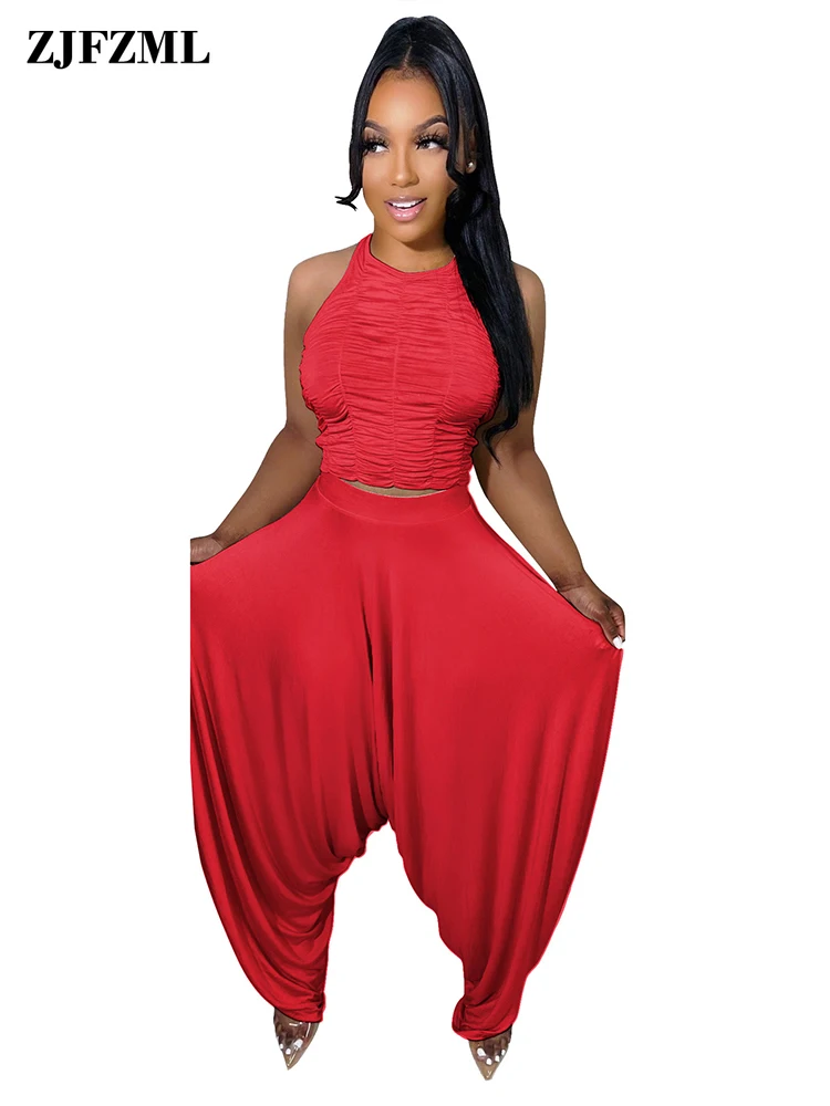 Casual Loungewear 2 Piece Pant Sets Women's Outfits Ruched Front Sleeveless Crop Top and High Waist Baggy Harem Trousers New
Casual Loungewear 2 Piece Pant Sets Women's Outfits Ruched Front Sleeveless Crop Top and High Waist Baggy Harem Trousers New