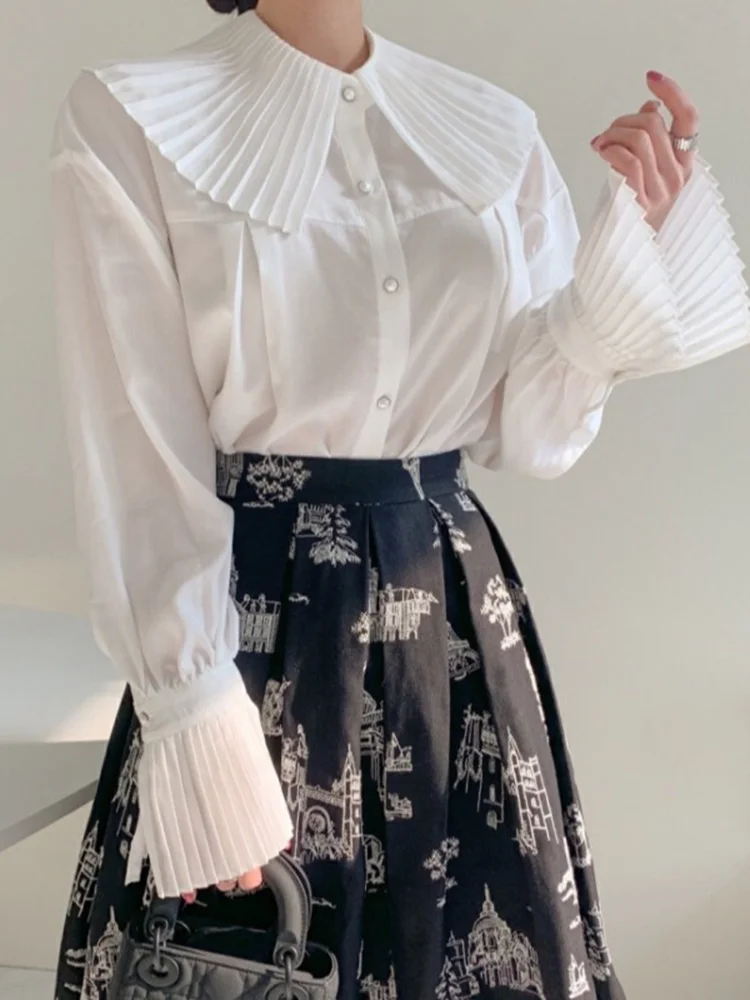 Ruffle Neck Long Flare Sleeve Single Breasted Shirts For Women White Color Chic Top 2022 Autumn New Clothing H059
Ruffle Neck Long Flare Sleeve Single Breasted Shirts For Women White Color Chic Top 2022 Autumn New Clothing H059