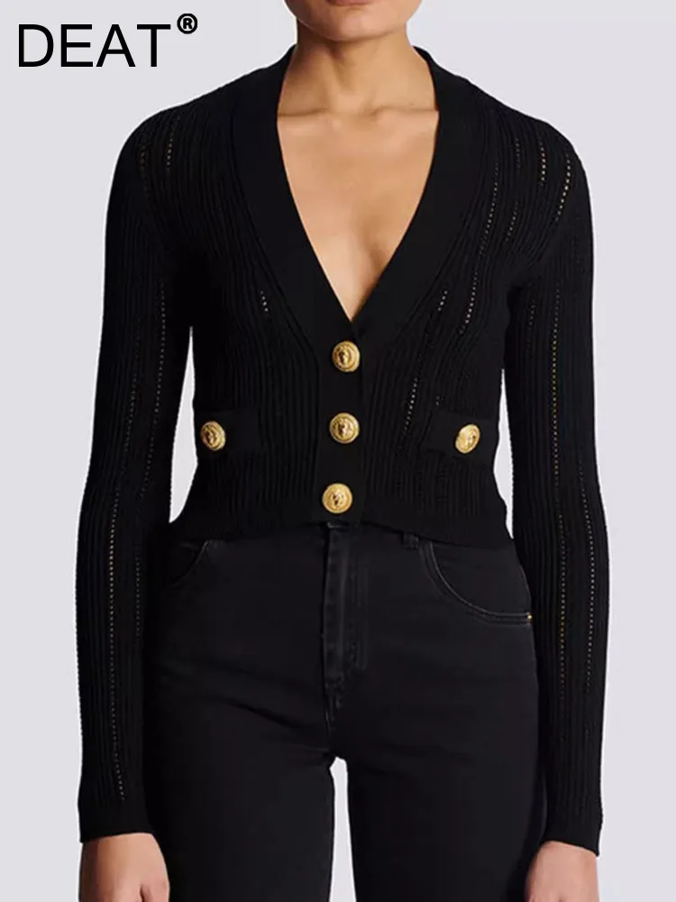 DEAT Fashion Women Sweater Cardigan V-neck Long Sleeves Single Breasted Pockets Hollow Out Sweater Autumn 2023 New Tide 17A9624
DEAT Fashion Women Sweater Cardigan V-neck Long Sleeves Single Breasted Pockets Hollow Out Sweater Autumn 2023 New Tide 17A9624