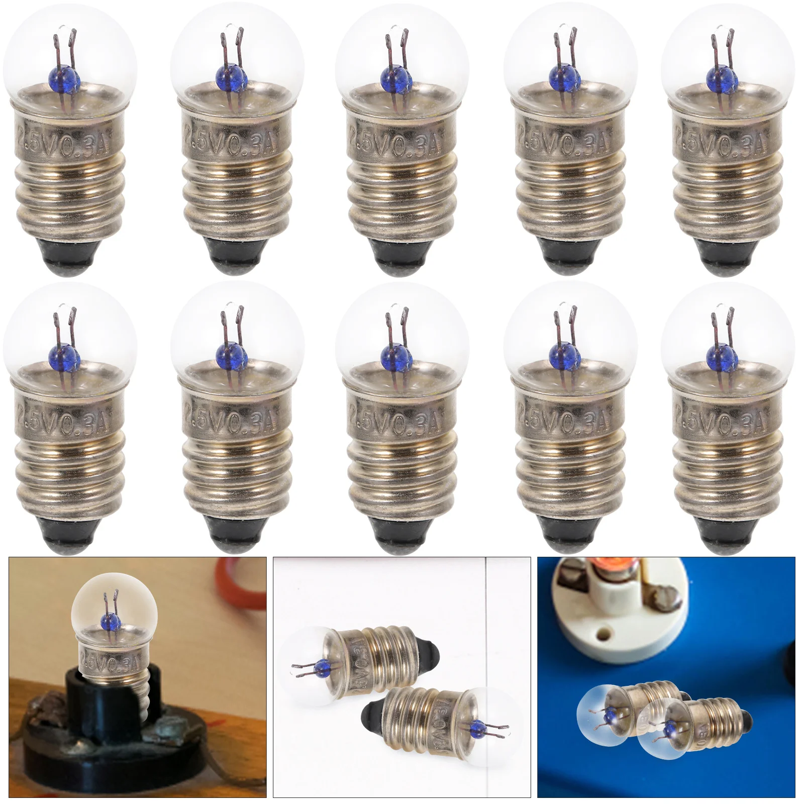 

10pcs 120v 60hz Light Bulb E10 Led Lamps Tiny Lights Miniature Light Bulbs Screw Base Miniature Bulbs 2. 5v Light Bulb