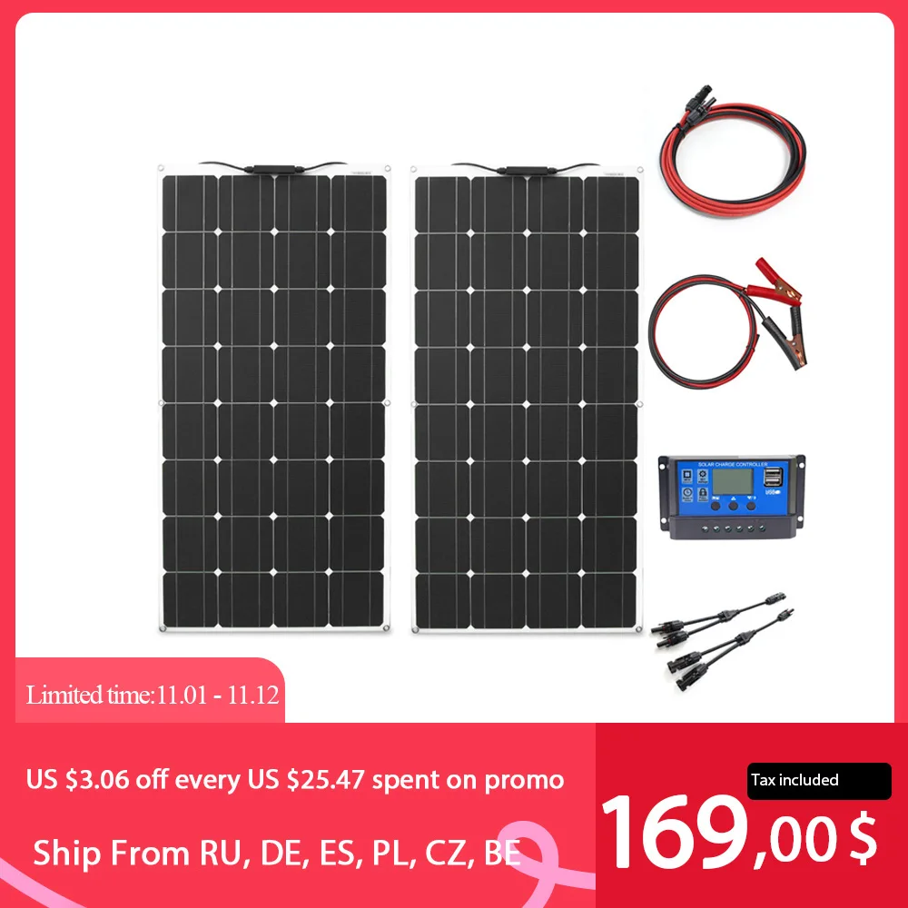 100w 200w flexible solar panel with 10A/20A solar regulator cable for 12v battery charger home roof
100w 200w flexible solar panel with 10A/20A solar regulator cable for 12v battery charger home roof