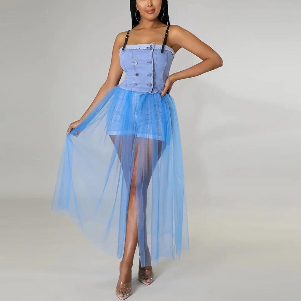 Women Spaghetti Strap Dresses Jeans Mesh Patchwork High Waisted Square Neck Backess Sexy Evening Night Party Club Vestidos Mujer
Women Spaghetti Strap Dresses Jeans Mesh Patchwork High Waisted Square Neck Backess Sexy Evening Night Party Club Vestidos Mujer