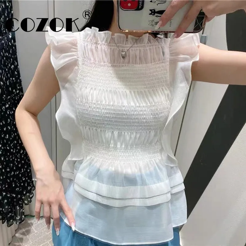 Cozok Japanese Elarly Autumn Pleated Shirt Elastic Slim Waist Ruffle Flying Sleeve Mujer Blusa Solid Chiffon All Match Blouse
Cozok Japanese Elarly Autumn Pleated Shirt Elastic Slim Waist Ruffle Flying Sleeve Mujer Blusa Solid Chiffon All Match Blouse