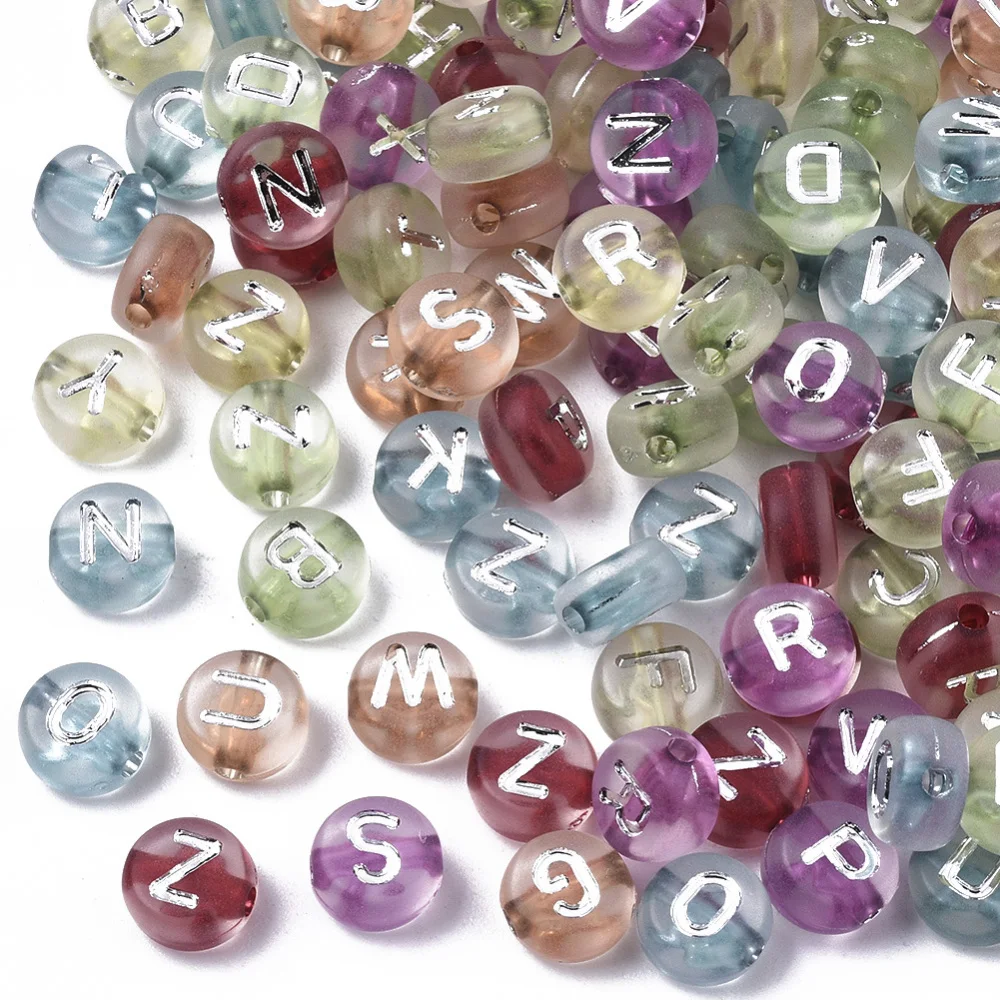 200pc Transparent Acrylic Beads Horizontal Hole Flat Round with Silver Plated Letter Mixed Color 7x4mm Hole: 1.5mm 
200pc Transparent Acrylic Beads Horizontal Hole Flat Round with Silver Plated Letter Mixed Color 7x4mm Hole: 1.5mm
