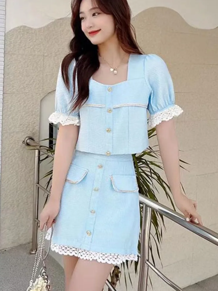 Small Fragrance Suits Summer 2022 French Style Short Lace Short Sleeve Shirt Blouse + Skirt Suits Cute Sweet Two Piece Set Women
Small Fragrance Suits Summer 2022 French Style Short Lace Short Sleeve Shirt Blouse + Skirt Suits Cute Sweet Two Piece Set Women
