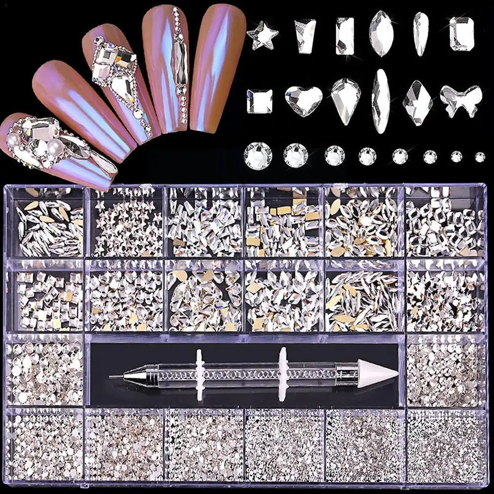 Luxury Shiny Nail Art Rhinestones Kit 21 Grids Boxed Flat Diamonds Pick Crystals 600pcs 2500pcs With Up Big Diamonds Pen Ba T1V6
Luxury Shiny Nail Art Rhinestones Kit 21 Grids Boxed Flat Diamonds Pick Crystals 600pcs 2500pcs With Up Big Diamonds Pen Ba T1V6