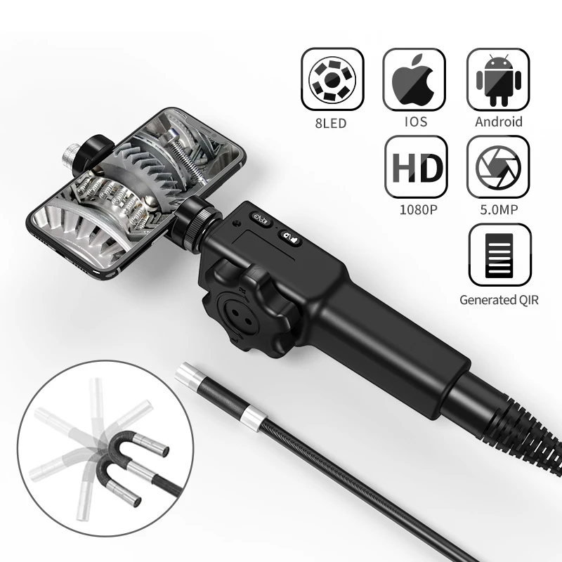 8.5MM/6mm 180 Degree Steering Industrial Borescope HD1080PCar Endoscope Camera With 6 LED for iPhone Android PC
8.5MM/6mm 180 Degree Steering Industrial Borescope HD1080PCar Endoscope Camera With 6 LED for iPhone Android PC