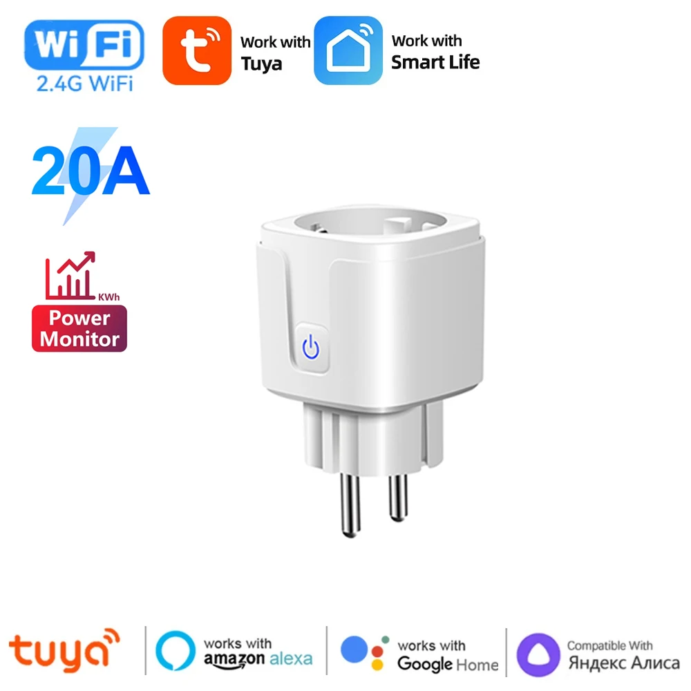 Smart Plug Wi-Fi Розетка EU Plug 20A Функция синхронизации монитора мощности Tuya Smart Life Управление через приложение работает с Alexa Google Home Alice
Smart Plug Wi-Fi Розетка EU Plug 20A Функция синхронизации монитора мощности Tuya Smart Life Управление через приложение работает с Alexa Google Home Alice