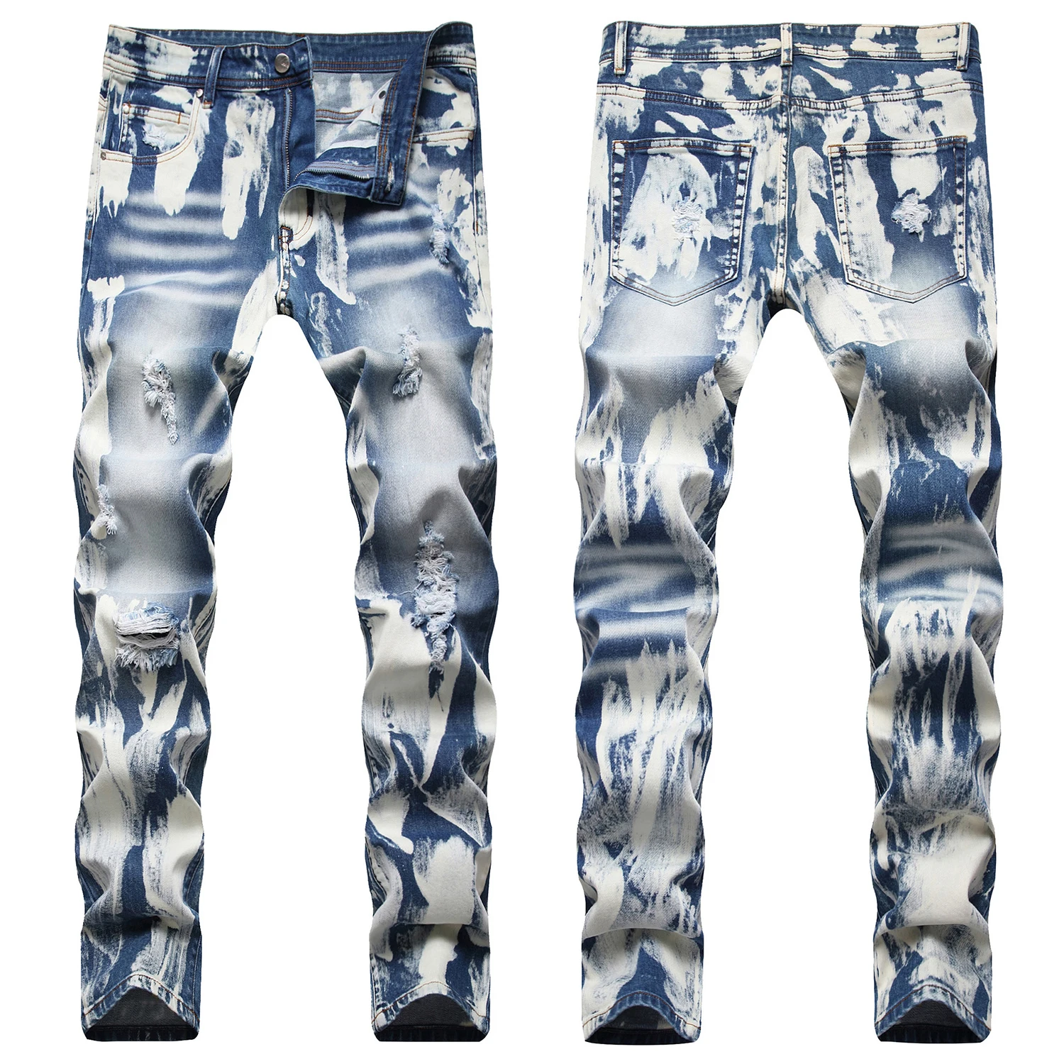 Men’s Retro Style High Quality Denim Pants,Slim-fit White Wash Ripped Jeans,Street Fashion Mess Prints Beggar Jeans;
Men’s Retro Style High Quality Denim Pants,Slim-fit White Wash Ripped Jeans,Street Fashion Mess Prints Beggar Jeans;