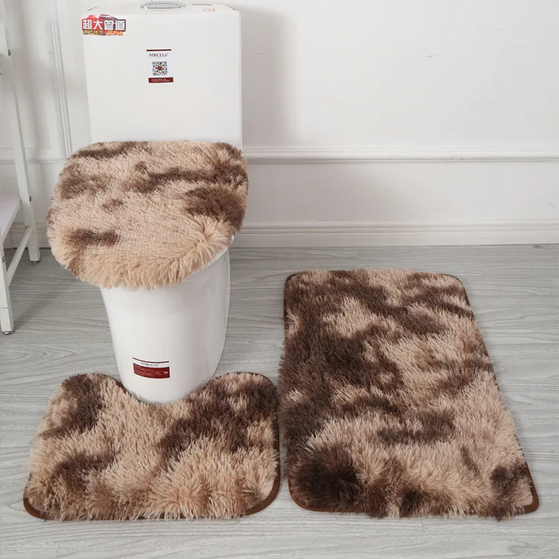 

Tie-Dyed Long Wool Carpet Toilet Three-Piece Non-Slip Mat Bathroom Absorbent Set Cross-Border Amazon Hot Sale