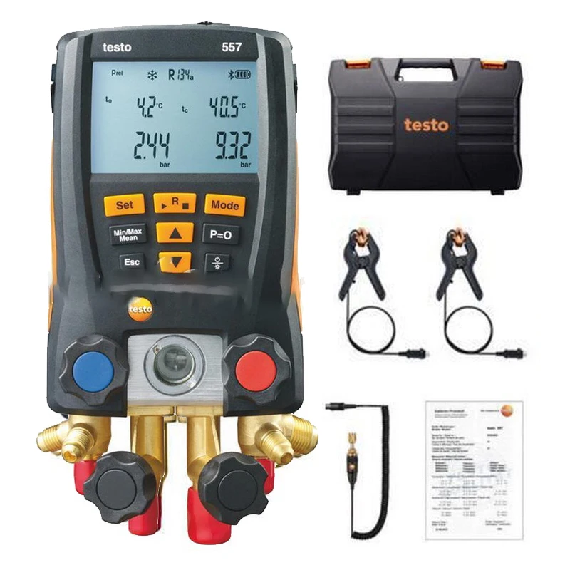 Testo 557 Digital Manifold Refrigeration Manometer with Clamp Probes Air Conditioner Vacuum Pressure Gauge Bluetooth APP Control
Testo 557 Digital Manifold Refrigeration Manometer with Clamp Probes Air Conditioner Vacuum Pressure Gauge Bluetooth APP Control