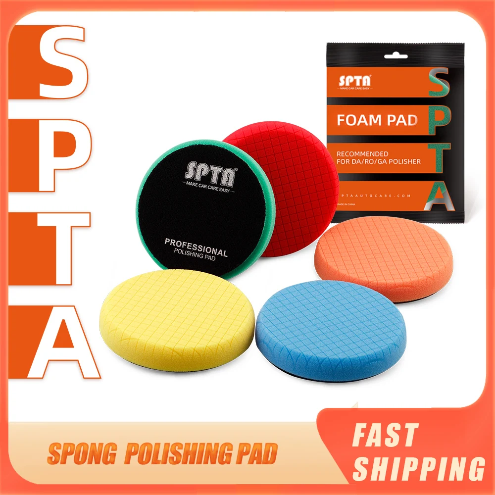 

SPTA 2Pcs/5Pcs 5"(125mm)/6"(150mm)/7"(180mm) Polishing Pad Kit Car Waxing Buffing Sponge Pads for Car Polisher Drill Adapter