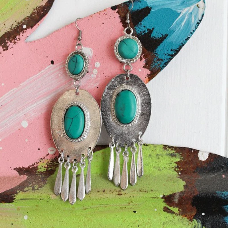 Large Oval Long Tassel Dangle Earrings For Women Bohemian Stone Metal Drop Earrings Tibetan Ethnic Jewelry
Large Oval Long Tassel Dangle Earrings For Women Bohemian Stone Metal Drop Earrings Tibetan Ethnic Jewelry
