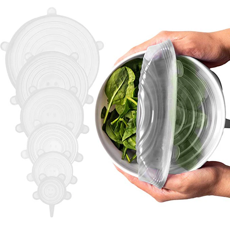 New Desige Reusable Silicone Stretch Lids Pack of 6 Lids Various Sizes Covers Bowls Pots Cans Cup Store Lid flexible expandable
New Desige Reusable Silicone Stretch Lids Pack of 6 Lids Various Sizes Covers Bowls Pots Cans Cup Store Lid flexible expandable