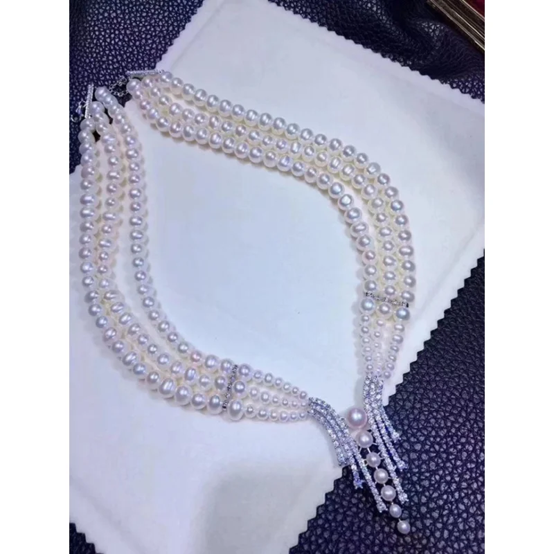 Hand knotted 3rows natural 7-8mm white freshwater pearl micro inlay zircon accessories clavicle necklace fine jewelry
Hand knotted 3rows natural 7-8mm white freshwater pearl micro inlay zircon accessories clavicle necklace fine jewelry