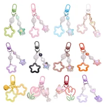Gradient/Solid Color Star Charm Keychain Cute Pendant Car Keyring Backpack Decoration Fashion Bag Charm Jewelry Gift