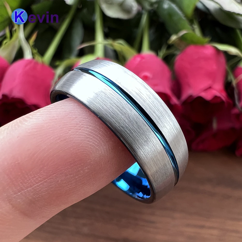 Men Women Wedding Band Blue Tungsten Ring Center Groove Domed Brushed Finish 8MM Comfort Fit
Men Women Wedding Band Blue Tungsten Ring Center Groove Domed Brushed Finish 8MM Comfort Fit