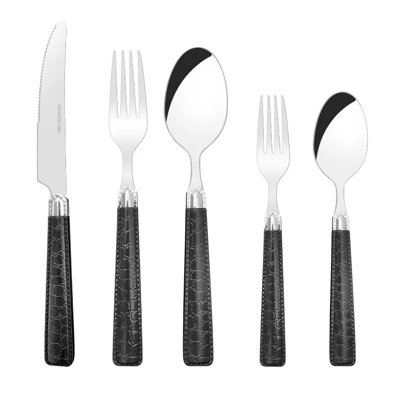 New Fashion Leather Texture Cutlery Set 5 PCS ABS Metarial Dishwasher Safe Flatware Set For 1 Stainless Steel Tableware
New Fashion Leather Texture Cutlery Set 5 PCS ABS Metarial Dishwasher Safe Flatware Set For 1 Stainless Steel Tableware