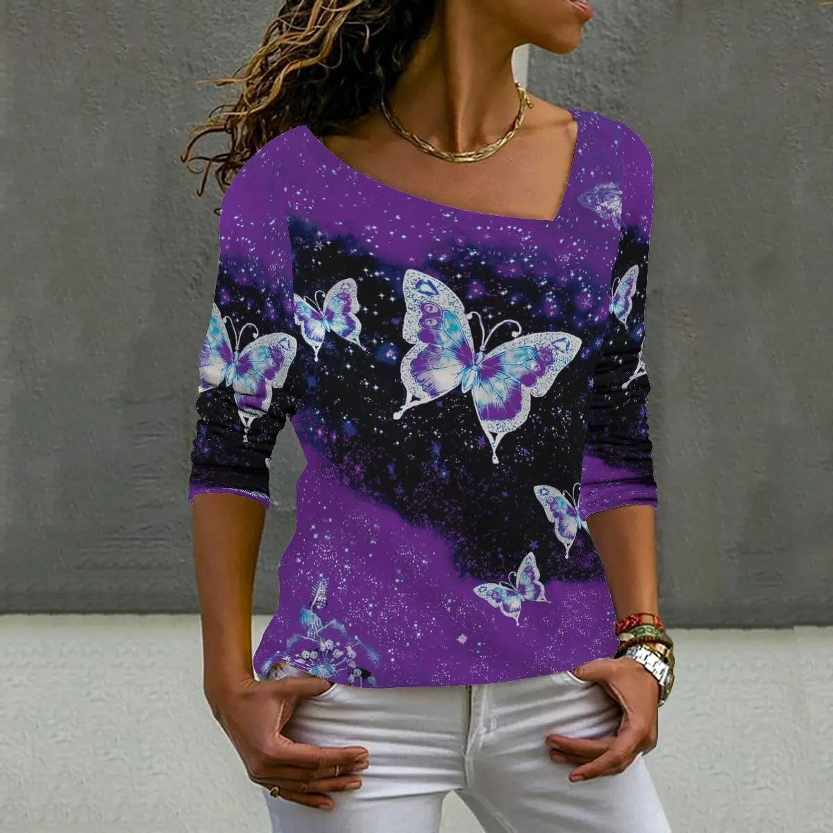 SNAKE YX XXS-10XL Plus Size Women's Autumn Butterfly Print Diagonal Collar Casual Loose Long Sleeve Top
SNAKE YX XXS-10XL Plus Size Women's Autumn Butterfly Print Diagonal Collar Casual Loose Long Sleeve Top