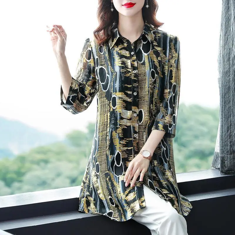 Women's 3/4 Sleeve Casual Printed Chiffon Blouse Summer Fashion Single-breasted Thin Loose Pullovers Shirt Female Clothing A94
Women's 3/4 Sleeve Casual Printed Chiffon Blouse Summer Fashion Single-breasted Thin Loose Pullovers Shirt Female Clothing A94