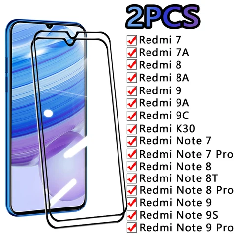 Защитное стекло для Xiaomi, Redmi 7, 8, 8A, 9, 9A, 9C, Redmi Note 7, 8, 8T, 9, 9S, 10, 10X Pro, закаленное, полное покрытие, 2 шт.