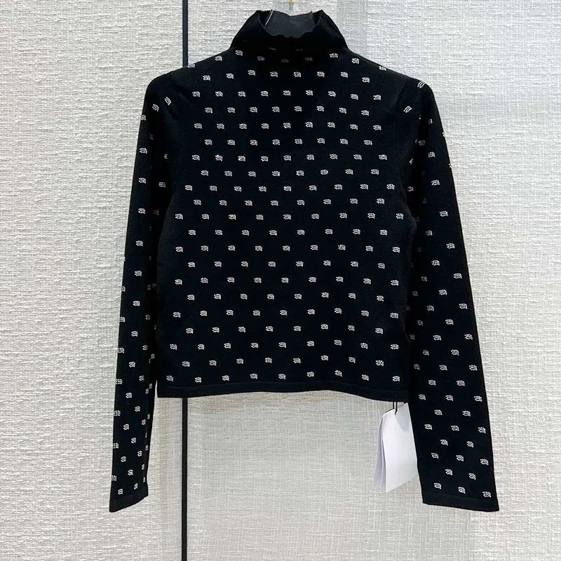 2022 Autumn Runway Black Turtleneck Stretch Slim Pullover Women Letter Diamond Long Sleeve Bodycon Jumper Sexy Bottoming Shirt
2022 Autumn Runway Black Turtleneck Stretch Slim Pullover Women Letter Diamond Long Sleeve Bodycon Jumper Sexy Bottoming Shirt